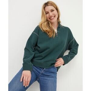 Fat Face Women’s Green Airlie 1/4 Zip Mock Neck Sweatshirt Sz 14 XL Sustainable